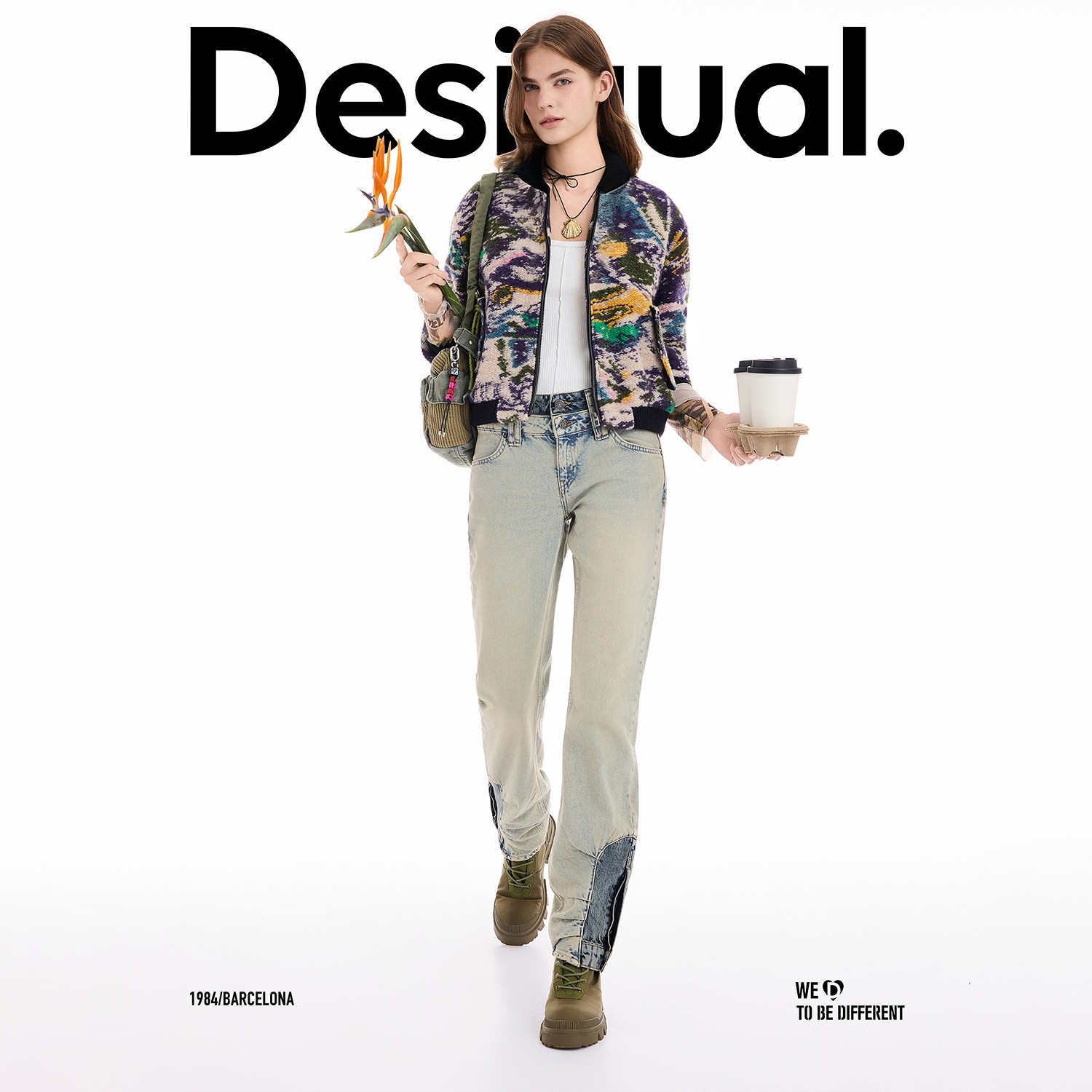 Desigual25秋冬新品提花针织拼接开衫女士外套