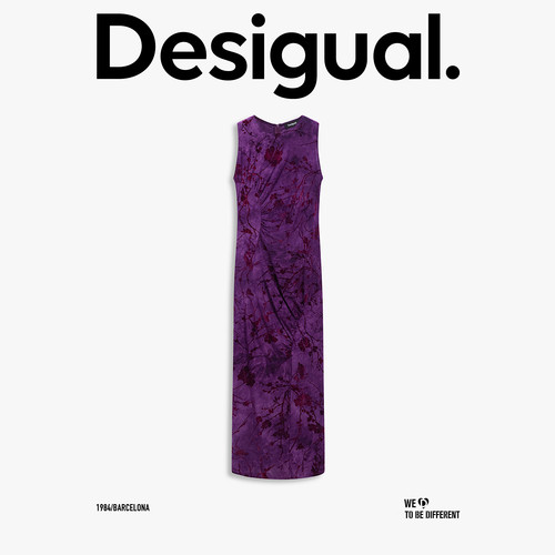 Desigual复古植绒印花弹力修身无袖女式连衣裙 - 图3