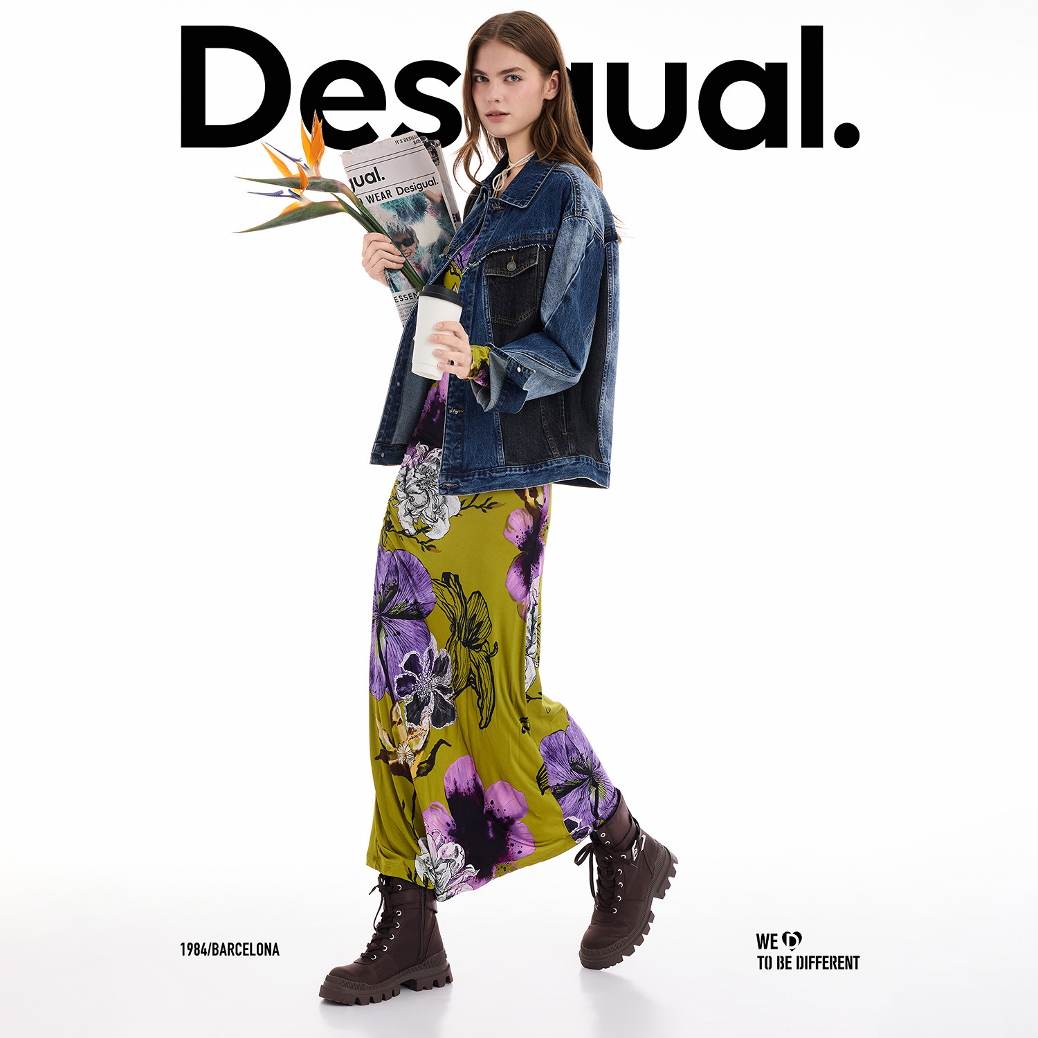 Desigual牛仔撞色水洗拼接解构前口袋设计夹克女士外套