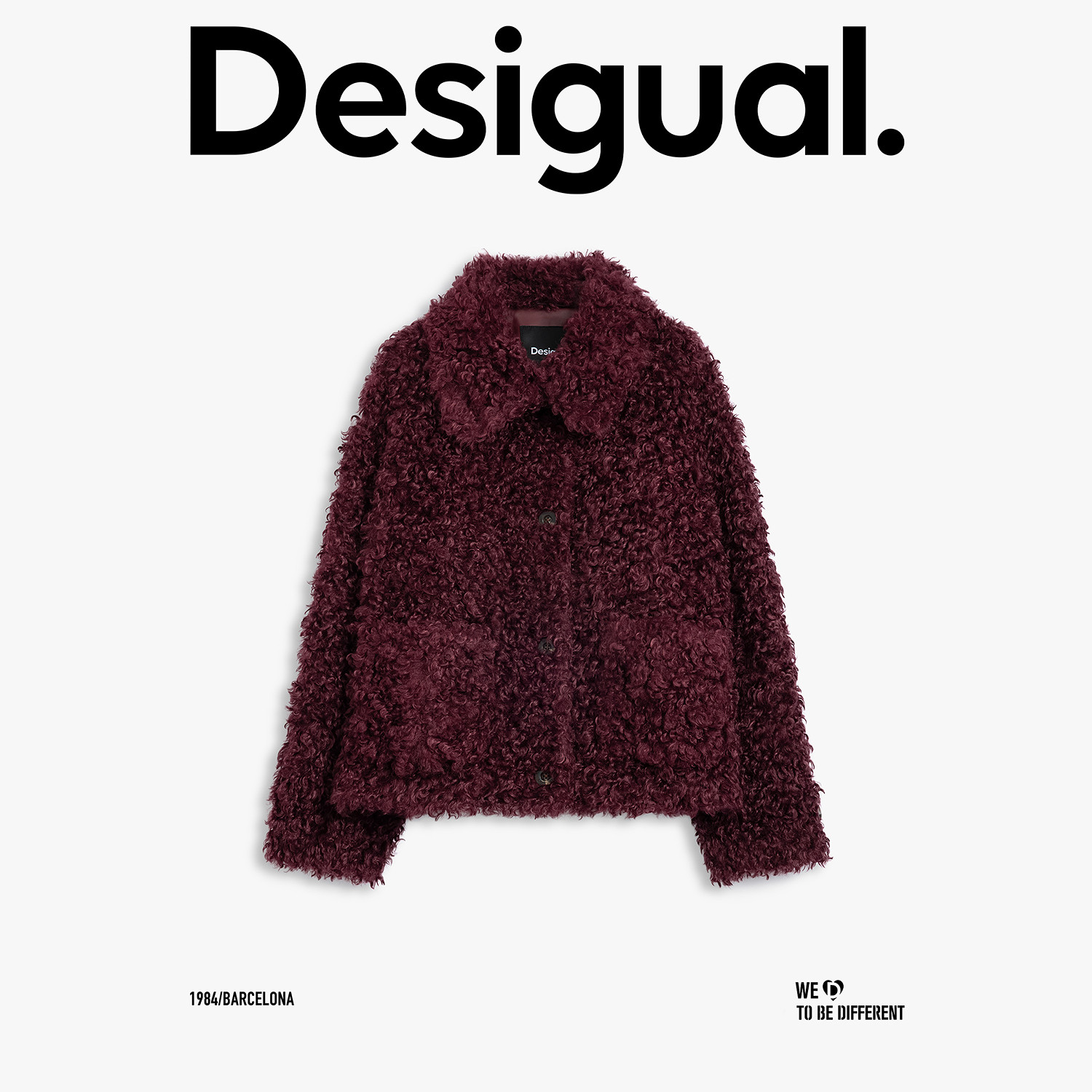 Desigual25秋冬新品安可拉红贴袋设计印花里布翻领长袖女士外套