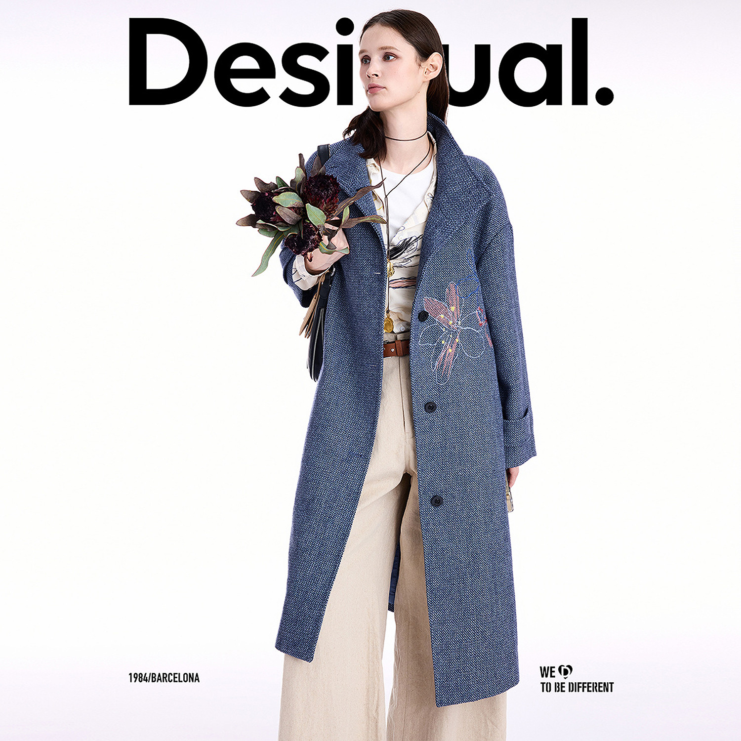 【超能小太阳严选】Desigual25秋冬新品手绘花卉刺绣立领大衣外套,淘宝优惠券,粉丝福利购,淘宝优惠卷