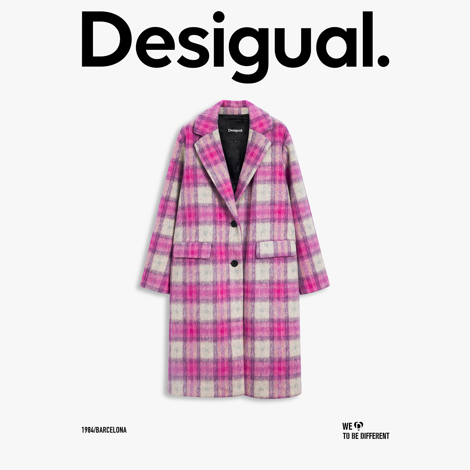Desigual25 new autumn and winter plaid gun lapel single-breasted women's coat
