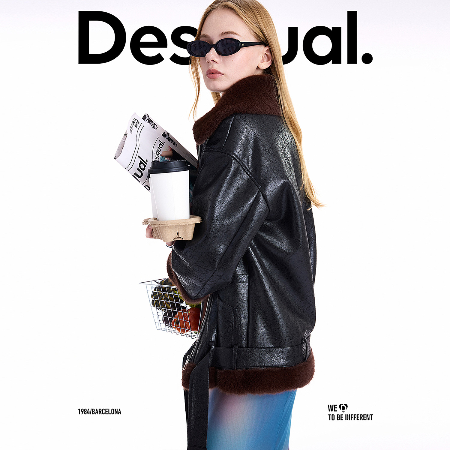 Desigual25秋冬新品仿皮毛一体翻领女士外套