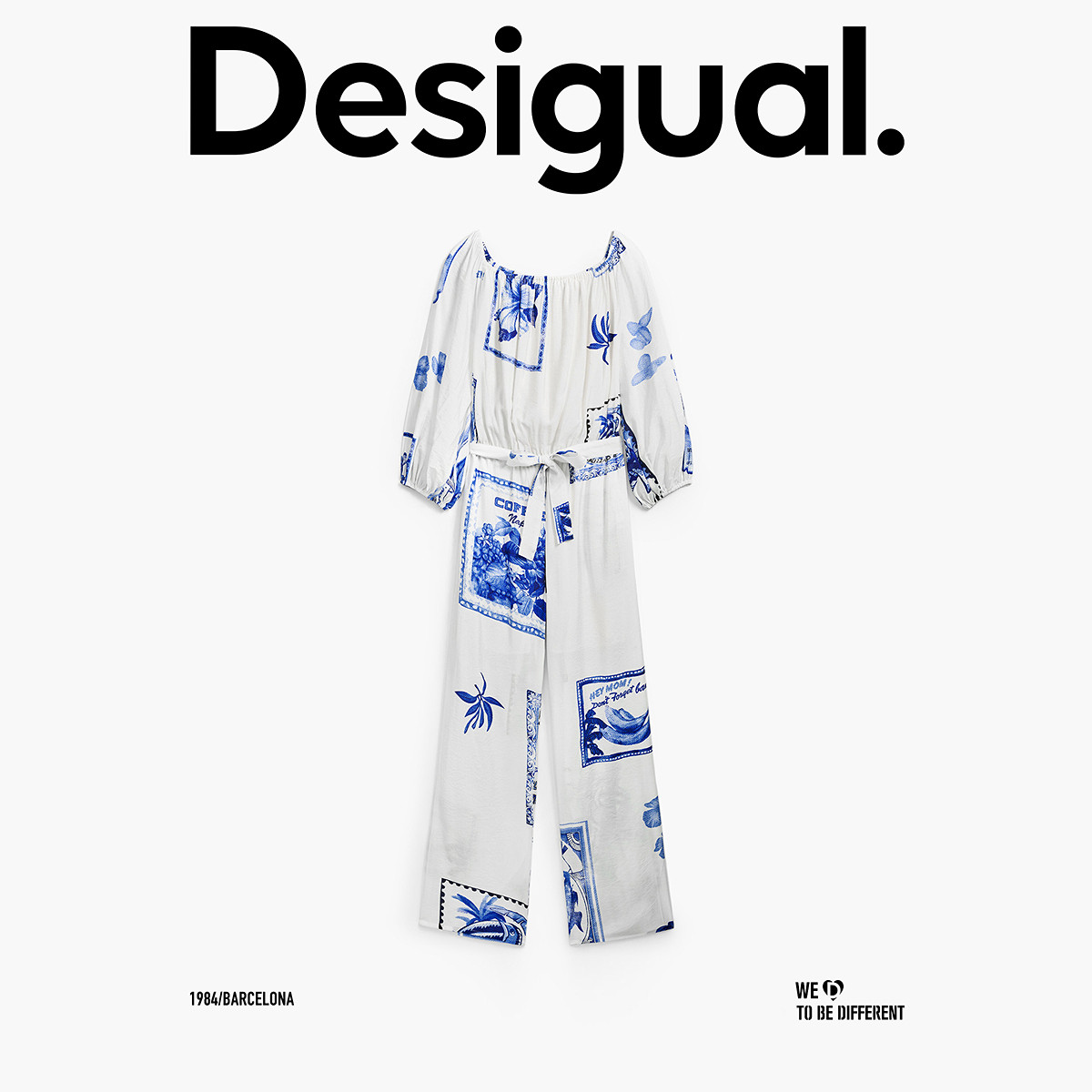 Desigual手绘印花一字肩腰带收腰连体裤,淘宝优惠券,粉丝福利购,淘宝优惠卷