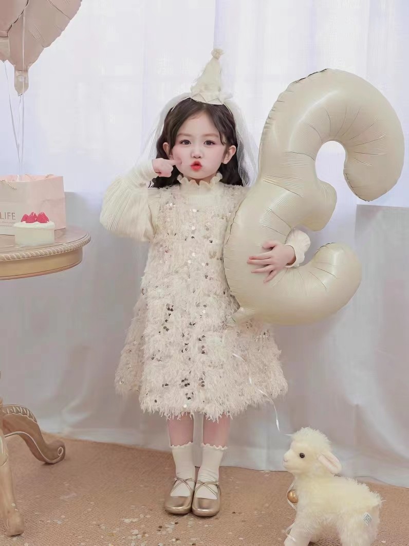 2025女童冬季羽毛亮片公主高级生日礼服流苏加厚背心裙气质公主裙,淘宝优惠券,粉丝福利购,淘宝优惠卷