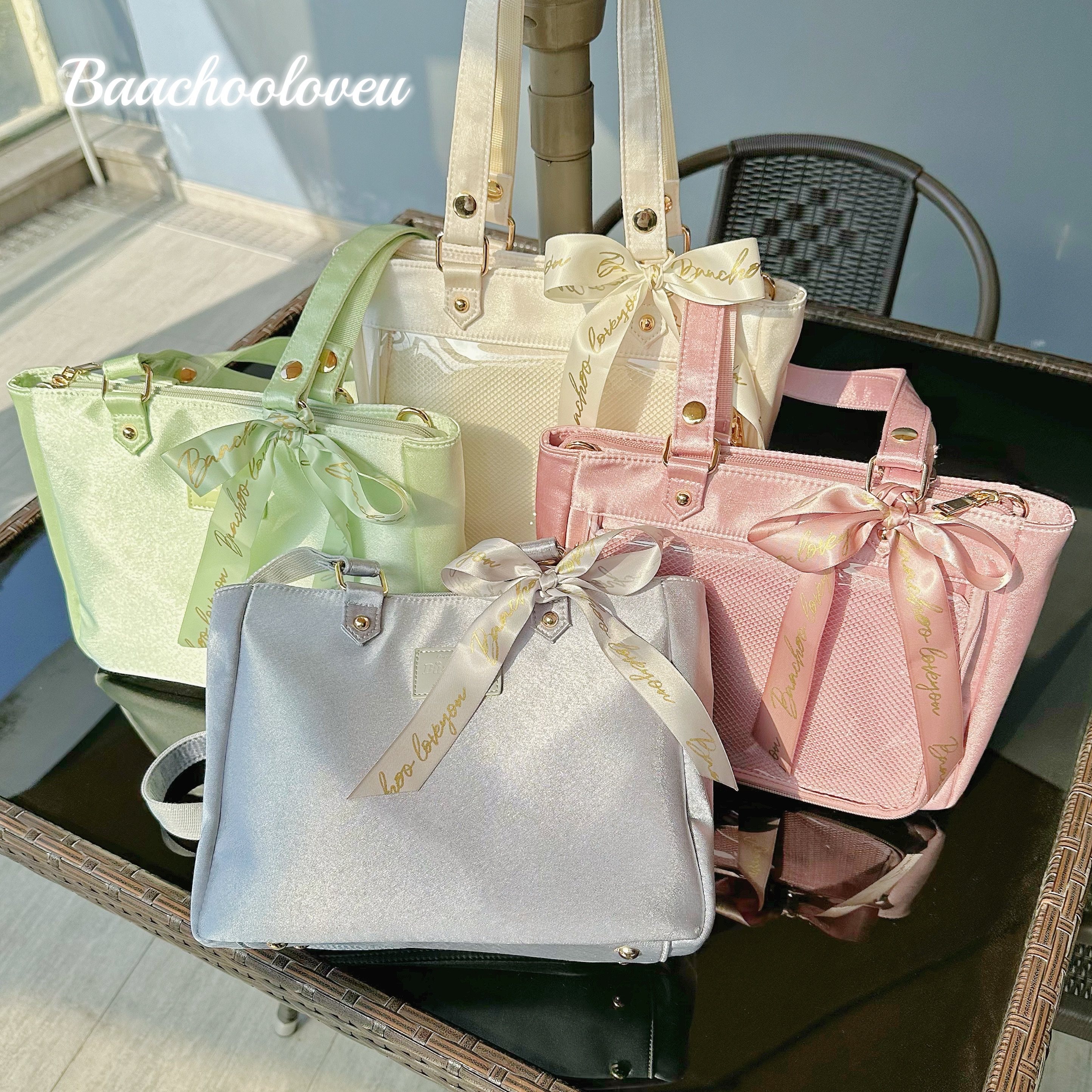 Baachoo原创 中号可爱丝带通勤缎面托特痛包中小食量单肩斜挎背包,淘宝优惠券,粉丝福利购,淘宝优惠卷