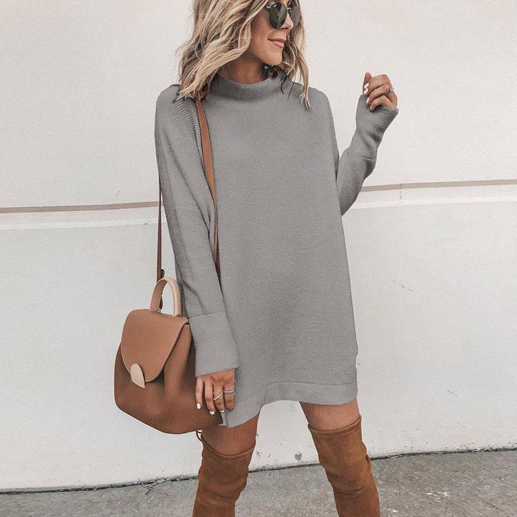 Long sleeved knitted sweater dress-图0