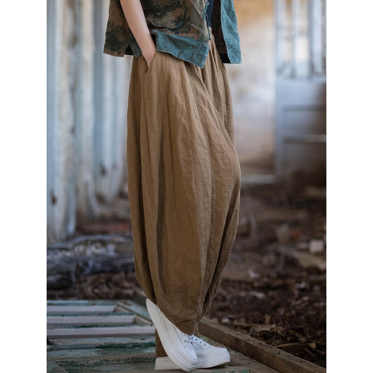 Cotton sand washed pumpkin pants, cotton linen women's lante - 图1