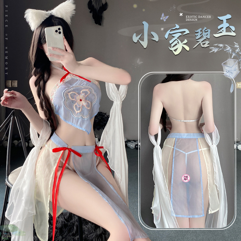 狐妖女神妖艳妲己古风汉服仙女cosplay肚兜套装透明网纱绑带睡裙 - 图2