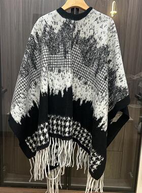 韩系仿羊绒披肩秋冬加厚保暖