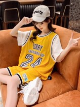 Girls basketball suits in the middle of the childrens summer holidays two pieces of short sleeves set childrens No. 24 Kobe bryant jersey running training suit