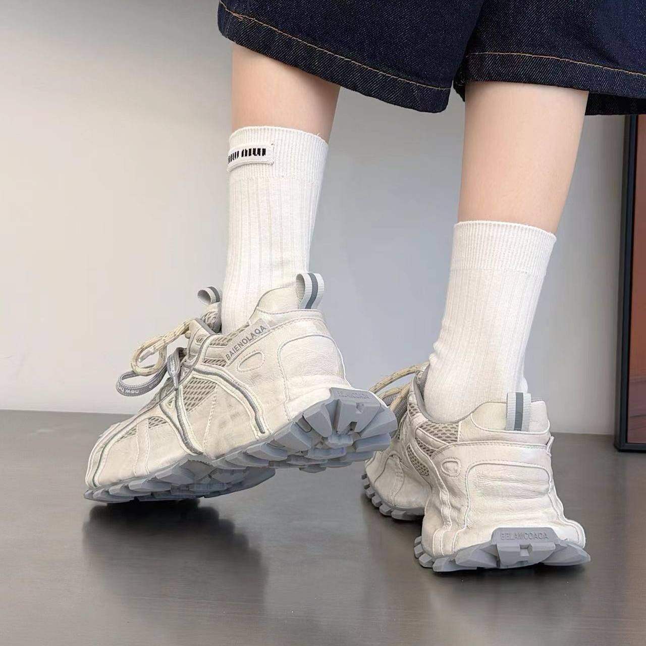 c女鞋单鞋26新款厚底休闲鞋老爹鞋皮网结合时尚透气百搭舒适潮鞋,淘宝优惠券,粉丝福利购,淘宝优惠卷