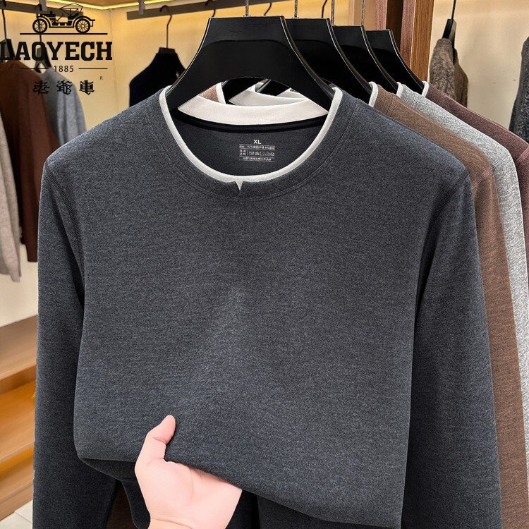 Classic car men's fake two piece long round neck