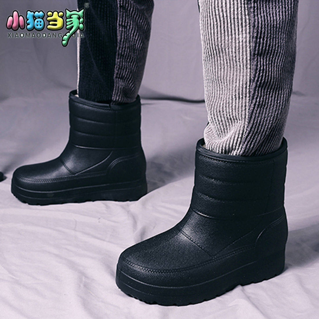 加绒雪地靴防滑保暖防水雨靴学生冬季eva一体鞋厨房洗衣