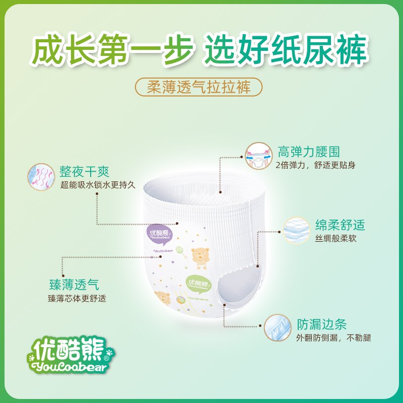 优酷熊婴儿超薄透气拉拉裤XXL新生儿经济装男女宝宝尿不湿纸尿裤L