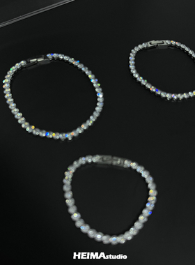 不掉色欧美嘻哈满钻网球手链