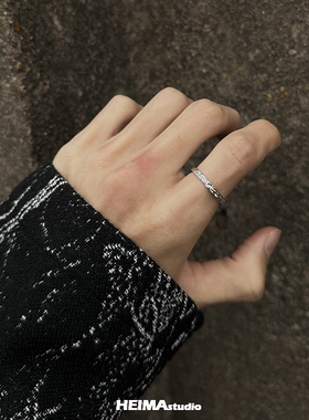 肌理纹路纯银戒指男女