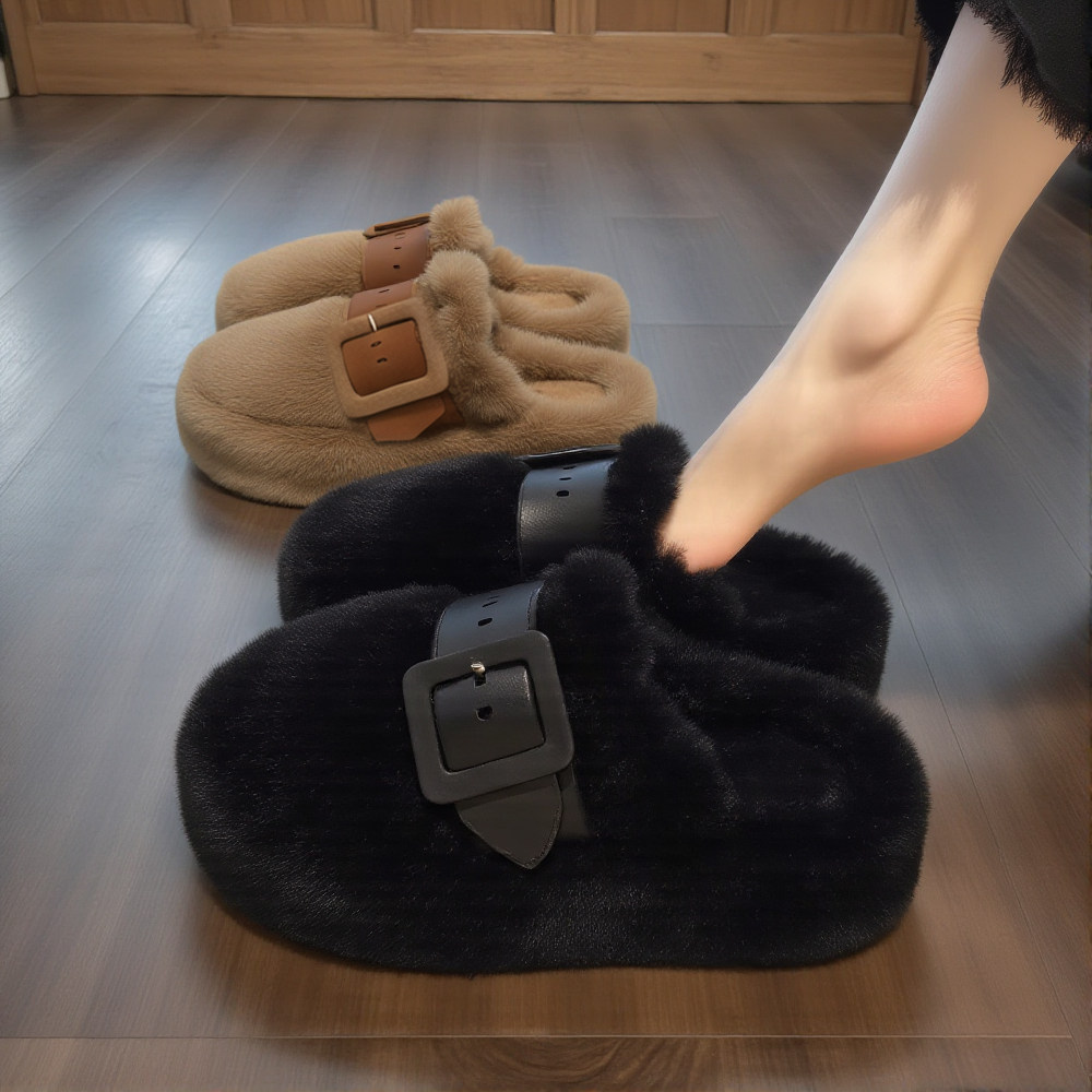 品牌真皮包头毛毛鞋女冬季外穿加绒保暖棉拖鞋皮带扣一脚蹬雪地靴,淘宝优惠券,粉丝福利购,淘宝优惠卷