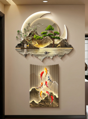 新款带灯绿植水培画，九鱼图