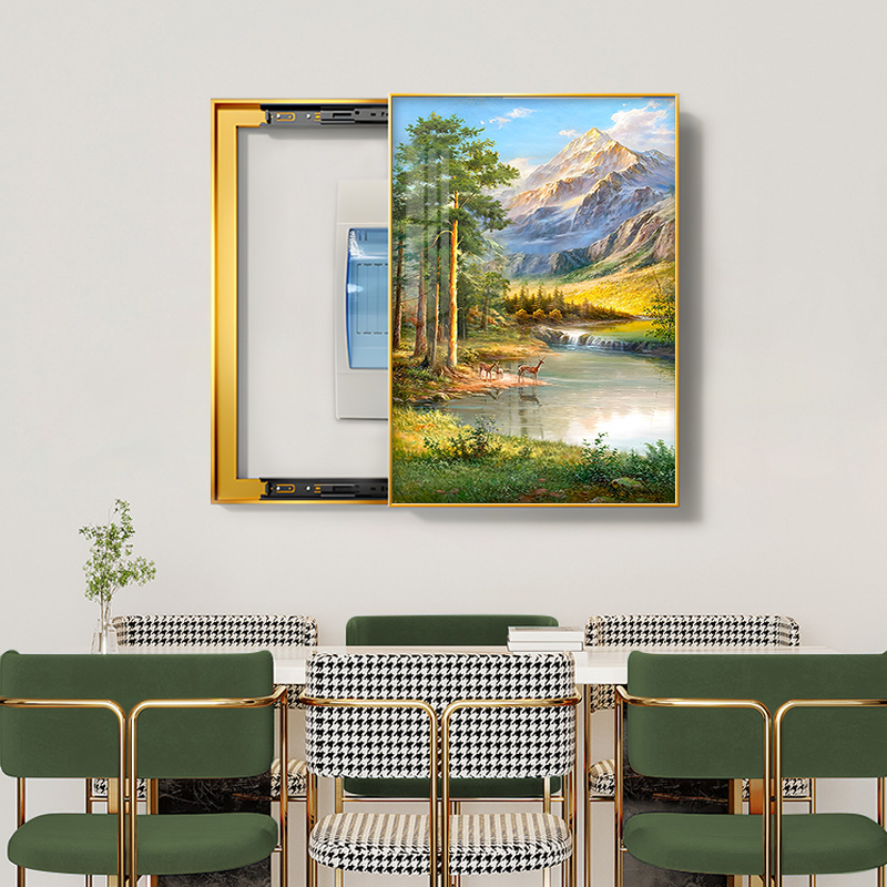 电表箱装饰画竖款免打孔配电箱挂画竖版电闸箱开关遮挡盒山水画