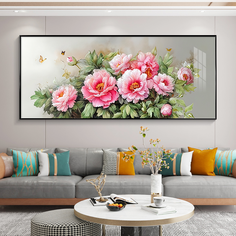 花开富贵手绘油画牡丹花客厅挂画沙发背景墙装饰画新中式花鸟壁画