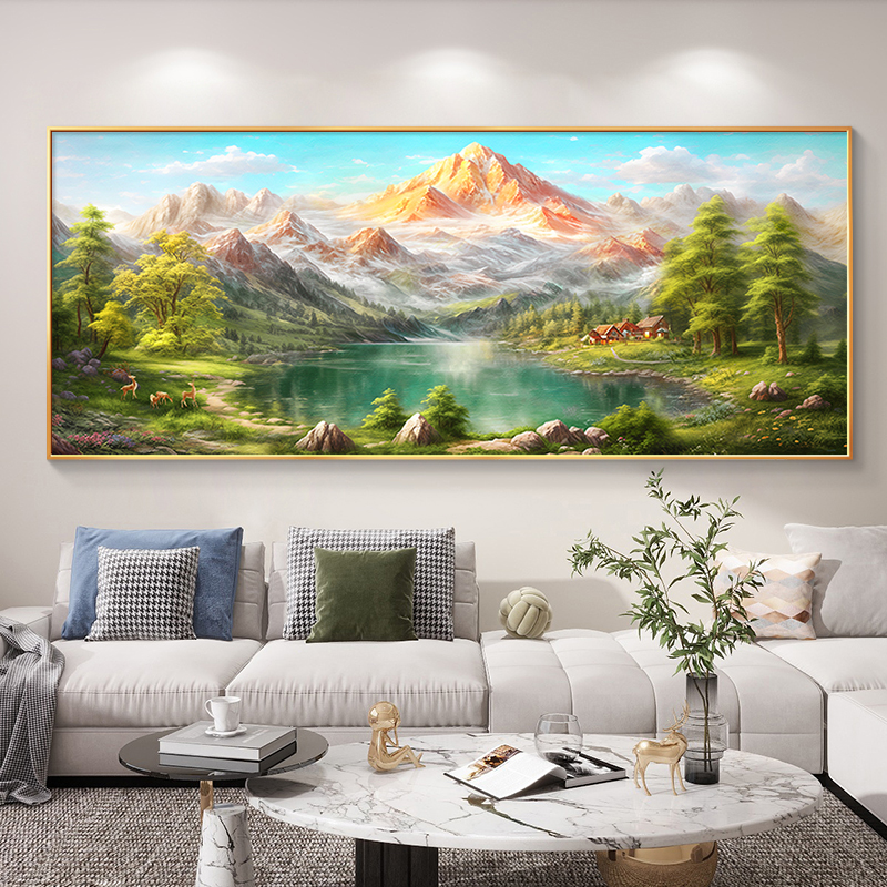 山水画背有靠山客厅装饰画沙发背景墙挂画轻奢高级感风景手绘油画