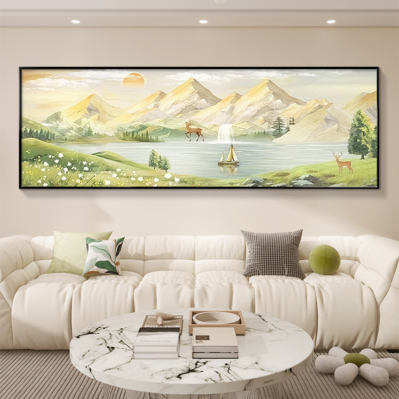 日照金山客厅装饰画高级感沙发背景墙挂画手绘风景油画山水画壁画
