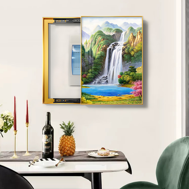 电表箱装饰画竖款免打孔配电箱挂画竖版电闸箱开关遮挡盒山水画
