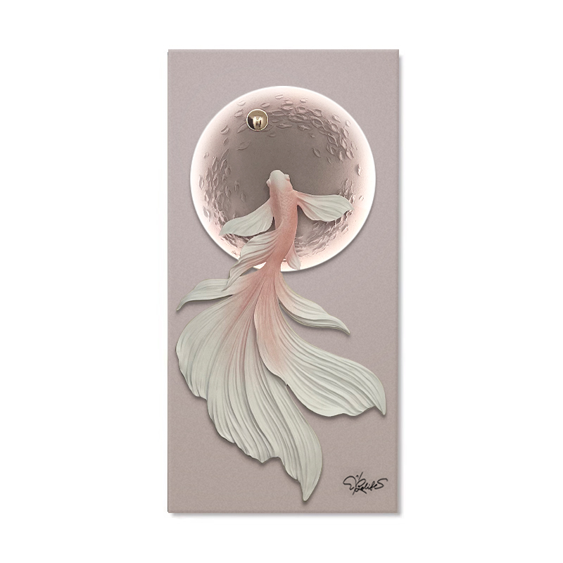 现代简约入户玄关装饰画立体浮雕高档轻奢挂画走廊锦鲤创意灯光画