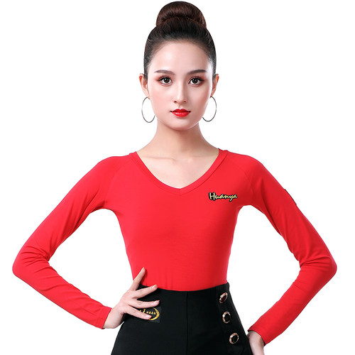 环雅拉丁舞练功服女新款成人V领黑色形体国标舞蹈服摩登舞上衣男 - 图3