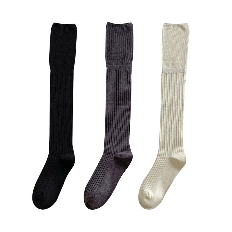 cheemy free袜子双针过膝女袜黑白系花边袜舒适百搭秋冬 - 图3