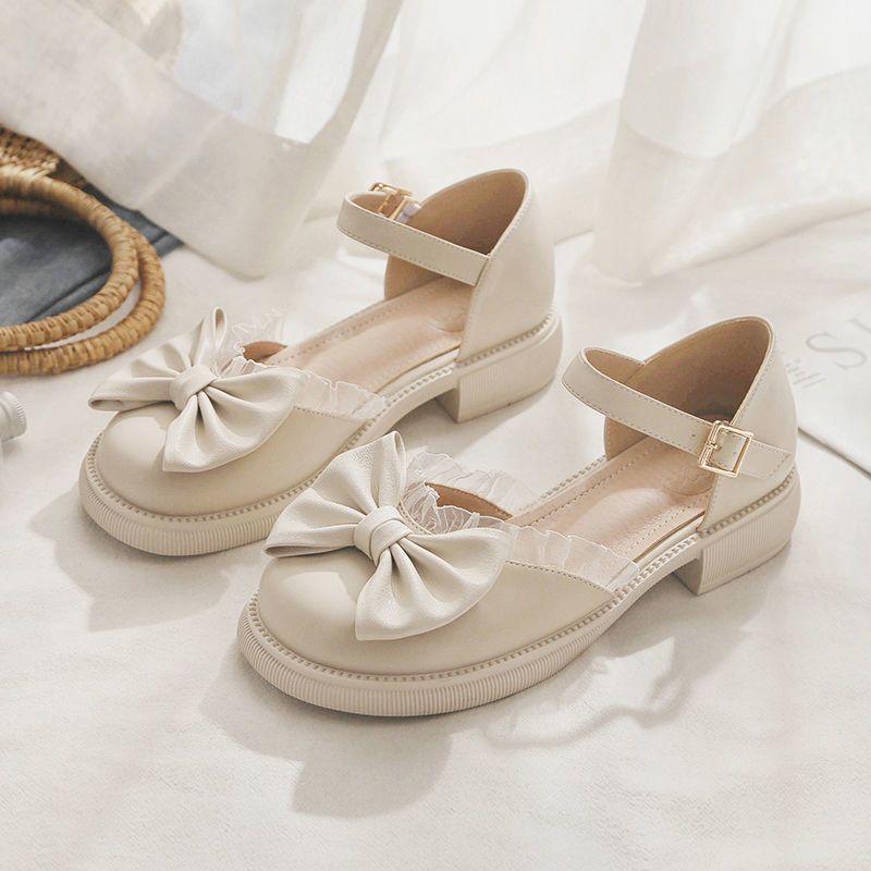 蝴蝶结玛丽珍凉鞋女2025夏季新款粗跟小皮鞋晚晚风温柔配裙子单鞋 - 图3