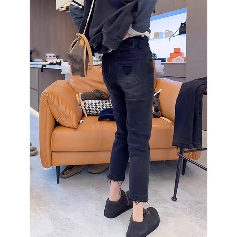 大码复古直筒牛仔裤女秋冬新款高腰胖mm弹力修身毛边九分烟管裤子,淘宝优惠券,粉丝福利购,淘宝优惠卷