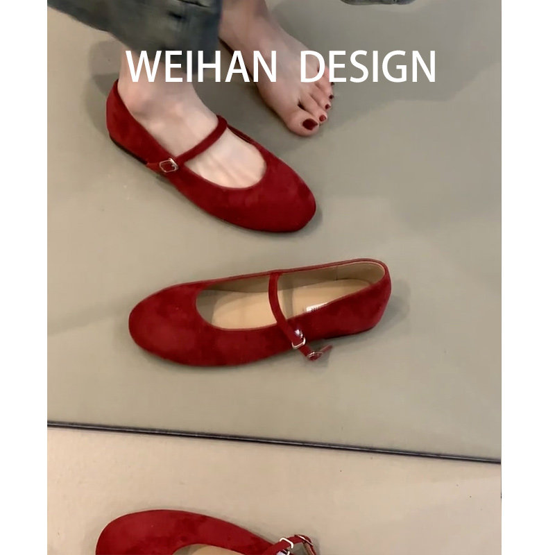羊皮版！复古平底红色单鞋女一字带芭蕾舞鞋圆头浅口配裙子奶奶鞋,淘宝优惠券,粉丝福利购,淘宝优惠卷