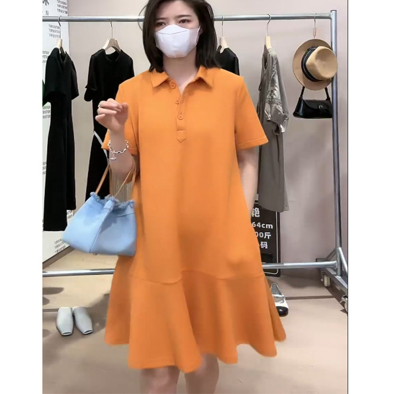 T井姐妹【橙风破浪】休闲简约通勤风polo领宽松显瘦连衣裙夏季女