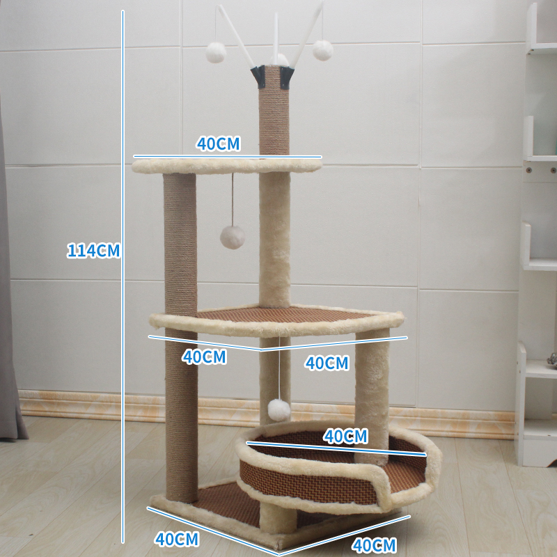 藤编猫爬架猫窝猫树一体通天柱小型猫爬柱网红猫架别墅木质猫跳台-图1