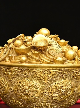黄铜一碗金铜工艺品 家居装饰摆件黄铜一碗金聚宝盆摆件