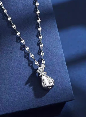 新款s999纯银复古气质福袋项链女幸运钱袋锁骨链民族风国风毛衣