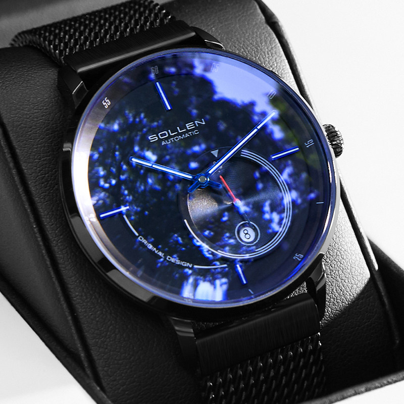 男镂空全自动超薄十大男学生机械表 梭伦靓美国产腕表