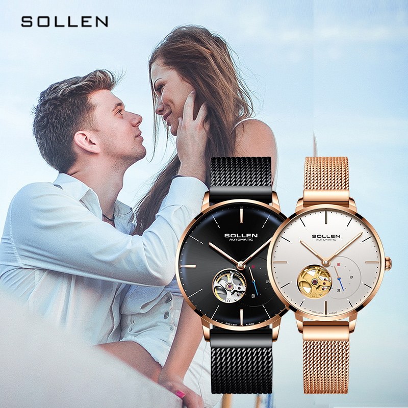 梭伦正品防水男士女气质简约机械表 梭伦靓美国产腕表