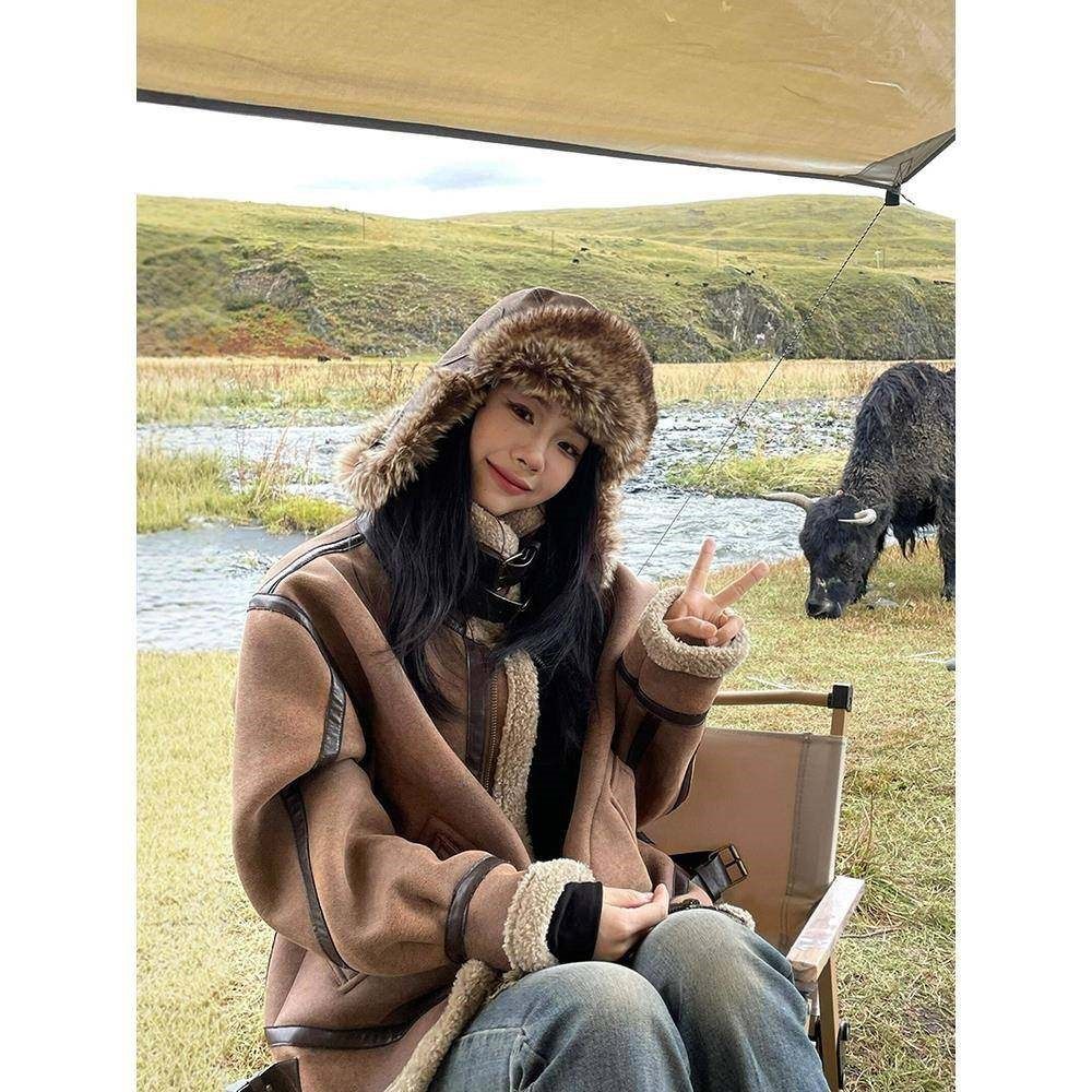 皮毛一体麂皮绒外套女小个子2025新款冬季厚机车服羊羔毛棉服夹克,淘宝优惠券,粉丝福利购,淘宝优惠卷