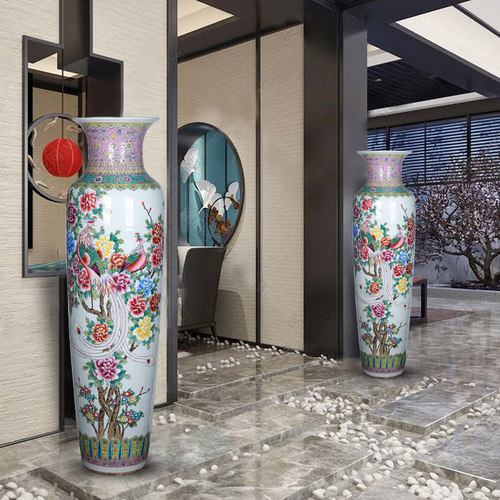 景德镇陶瓷手绘粉彩瓷落地大花瓶祥凤来仪客厅酒店别墅摆件大号 - 图2