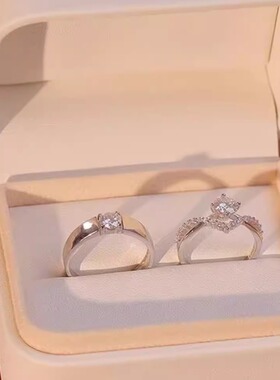 情侣对戒精致结婚纪念【一往情深】莫桑钻925银戒指表白仿真钻