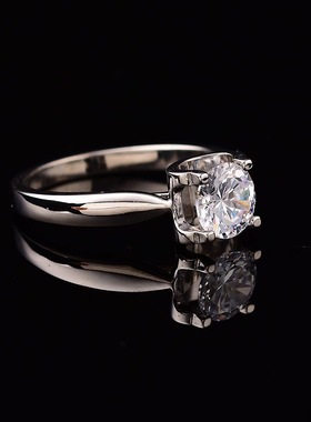 【经典牛头】S925银镀18K AU750白金莫桑钻戒指女简约百搭时尚