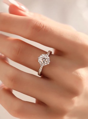 50分【灿若花苞】S925银镀白金莫桑石戒指送女友大牌同款婚戒