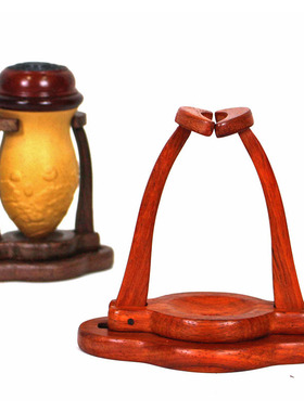 实木蝈蝈葫芦底座水晶球摆件托架实木鸡翅木三角葫芦架子 可调节