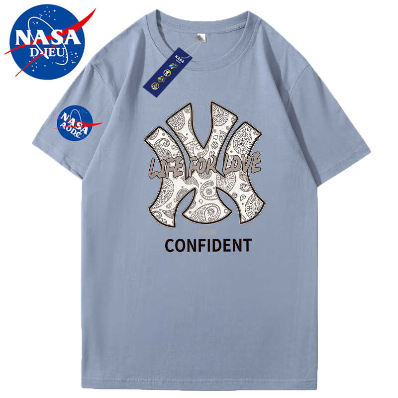 nasa联名纯棉短袖t恤男夏季透气速干半袖女简约字母百搭宽松上衣 - 图1
