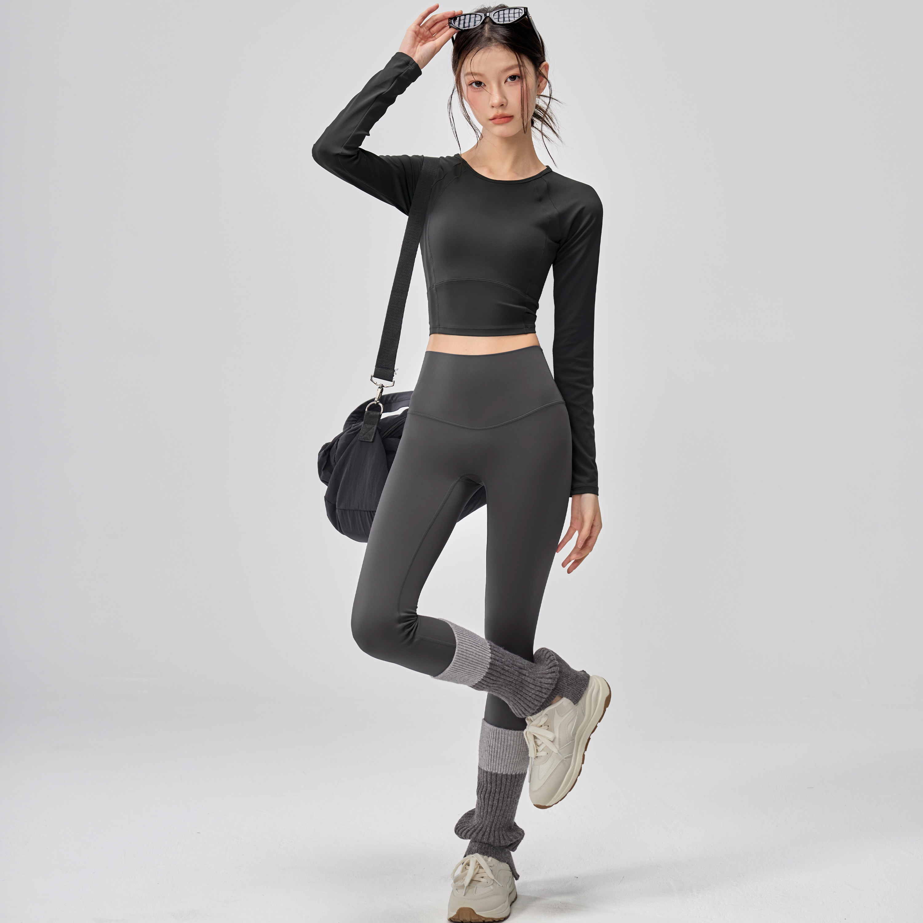 带胸垫瑜伽服女紧身显瘦运动长袖套装普拉提训练上衣秋冬健身T恤,淘宝优惠券,粉丝福利购,淘宝优惠卷