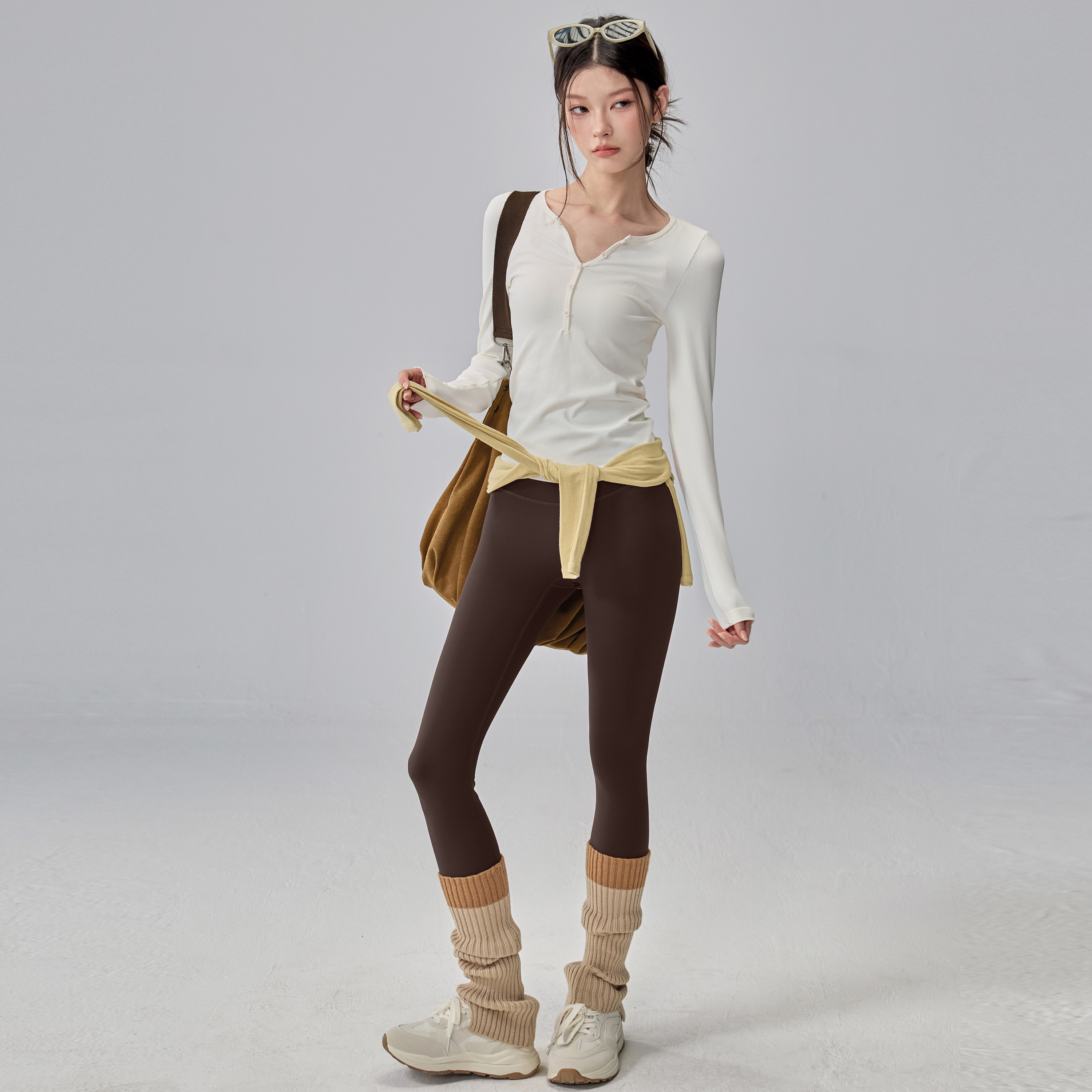 V领瑜伽服女秋冬修身运动长袖亨利衫普拉提训练健身上衣跑步T恤新,淘宝优惠券,粉丝福利购,淘宝优惠卷