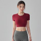 宋站性感露背瑜伽服带胸垫运动上衣女速干普拉提健身紧身短袖T恤